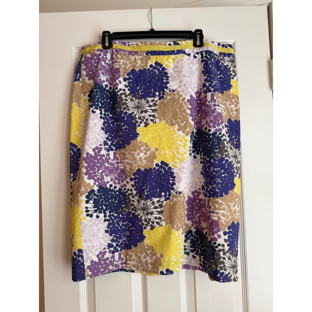 Boden Floral Pencil Skirt in Navy, Yellow, Purple, Tan 14L